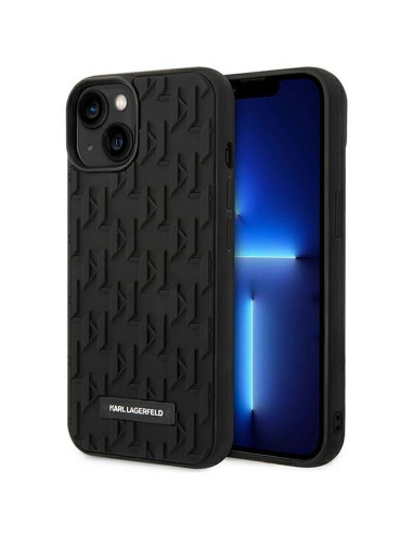 Véritable KARL LAGERFELD Case KLHCP14MRUPKLPK pour iPhone 14 PLUS (3D Rubber Case Monogram Pattern Metal Plate / Black)