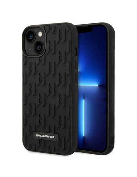 Véritable KARL LAGERFELD Case KLHCP14MRUPKLPK pour iPhone 14 PLUS (3D Rubber Case Monogram Pattern Metal Plate / Black)