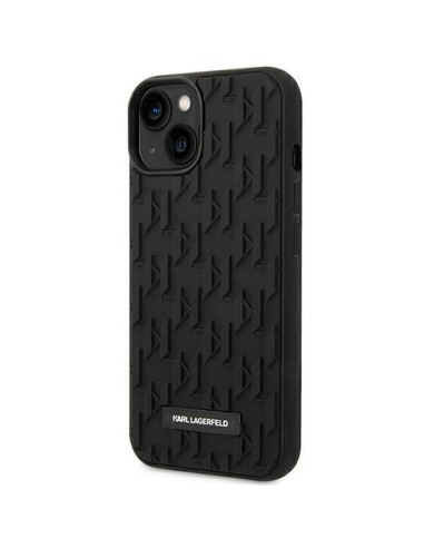 Véritable KARL LAGERFELD Case KLHCP14MRUPKLPK pour iPhone 14 PLUS (3D Rubber Case Monogram Pattern Metal Plate / Black)