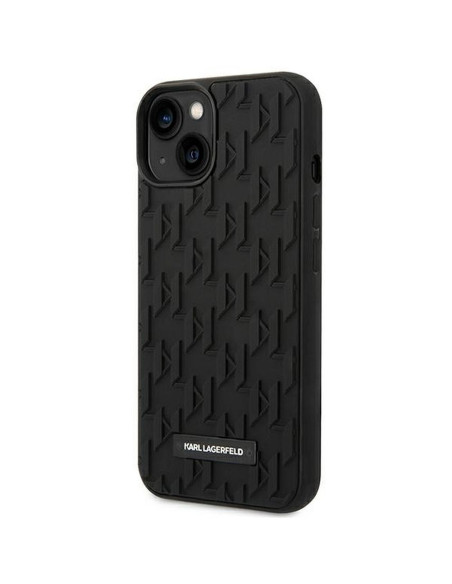 Véritable KARL LAGERFELD Case KLHCP14MRUPKLPK pour iPhone 14 PLUS (3D Rubber Case Monogram Pattern Metal Plate / Black)