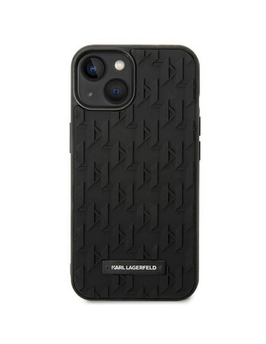Véritable KARL LAGERFELD Case KLHCP14MRUPKLPK pour iPhone 14 PLUS (3D Rubber Case Monogram Pattern Metal Plate / Black)