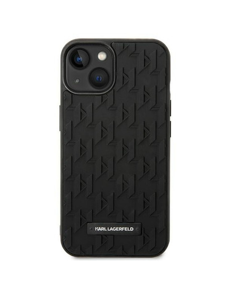 Véritable KARL LAGERFELD Case KLHCP14MRUPKLPK pour iPhone 14 PLUS (3D Rubber Case Monogram Pattern Metal Plate / Black)