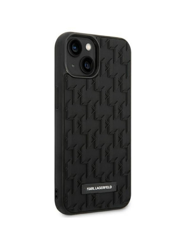 Véritable KARL LAGERFELD Case KLHCP14MRUPKLPK pour iPhone 14 PLUS (3D Rubber Case Monogram Pattern Metal Plate / Black)