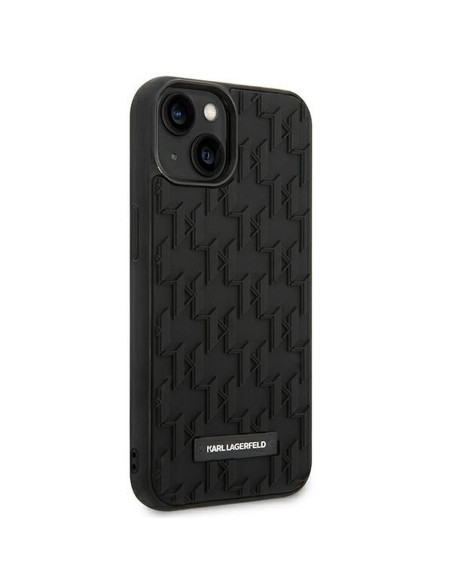 Véritable KARL LAGERFELD Case KLHCP14MRUPKLPK pour iPhone 14 PLUS (3D Rubber Case Monogram Pattern Metal Plate / Black)