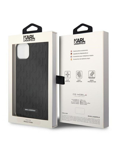 Véritable KARL LAGERFELD Case KLHCP14MRUPKLPK pour iPhone 14 PLUS (3D Rubber Case Monogram Pattern Metal Plate / Black)