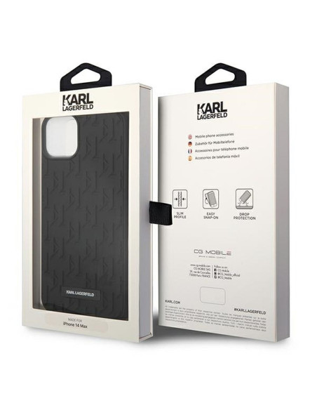 Véritable KARL LAGERFELD Case KLHCP14MRUPKLPK pour iPhone 14 PLUS (3D Rubber Case Monogram Pattern Metal Plate / Black)