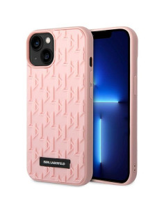 Véritable KARL LAGERFELD Case KLHCP14MRUPKLPP pour iPhone 14 PLUS (3D Rubber Case Monogram Pattern Metal Plate / Pink)