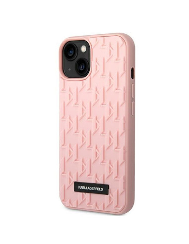 Véritable KARL LAGERFELD Case KLHCP14MRUPKLPP pour iPhone 14 PLUS (3D Rubber Case Monogram Pattern Metal Plate / Pink)
