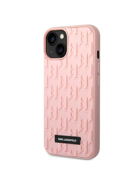 Véritable KARL LAGERFELD Case KLHCP14MRUPKLPP pour iPhone 14 PLUS (3D Rubber Case Monogram Pattern Metal Plate / Pink)