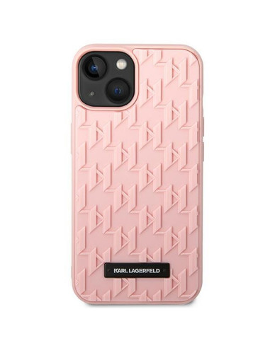 Véritable KARL LAGERFELD Case KLHCP14MRUPKLPP pour iPhone 14 PLUS (3D Rubber Case Monogram Pattern Metal Plate / Pink)