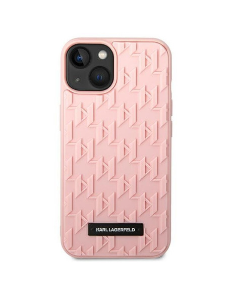 Véritable KARL LAGERFELD Case KLHCP14MRUPKLPP pour iPhone 14 PLUS (3D Rubber Case Monogram Pattern Metal Plate / Pink)