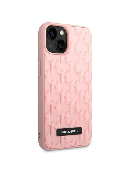 Véritable KARL LAGERFELD Case KLHCP14MRUPKLPP pour iPhone 14 PLUS (3D Rubber Case Monogram Pattern Metal Plate / Pink)
