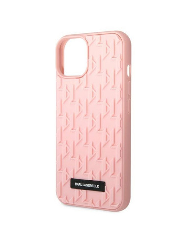 Véritable KARL LAGERFELD Case KLHCP14MRUPKLPP pour iPhone 14 PLUS (3D Rubber Case Monogram Pattern Metal Plate / Pink)