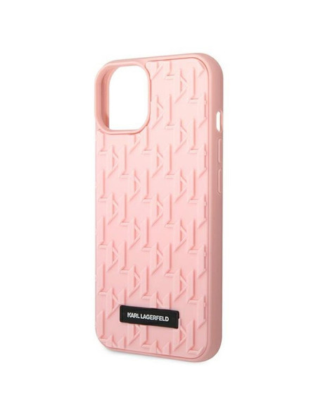 Véritable KARL LAGERFELD Case KLHCP14MRUPKLPP pour iPhone 14 PLUS (3D Rubber Case Monogram Pattern Metal Plate / Pink)