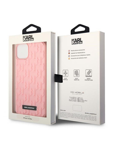 Véritable KARL LAGERFELD Case KLHCP14MRUPKLPP pour iPhone 14 PLUS (3D Rubber Case Monogram Pattern Metal Plate / Pink)