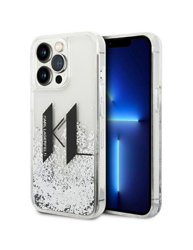 Véritable KARL LAGERFELD Case KLHCP14LLBKLCS pour iPhone 14 PRO (Liguid Glitter Big KL Logo / Silver)