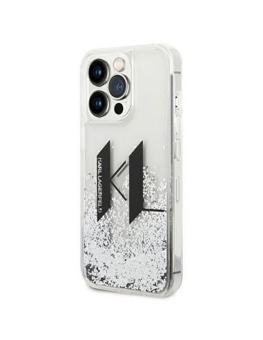 Véritable KARL LAGERFELD Case KLHCP14LLBKLCS pour iPhone 14 PRO (Liguid Glitter Big KL Logo / Silver)