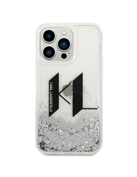 Véritable KARL LAGERFELD Case KLHCP14LLBKLCS pour iPhone 14 PRO (Liguid Glitter Big KL Logo / Silver)
