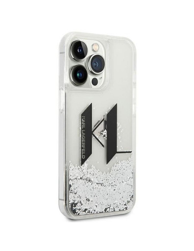 Véritable KARL LAGERFELD Case KLHCP14LLBKLCS pour iPhone 14 PRO (Liguid Glitter Big KL Logo / Silver)