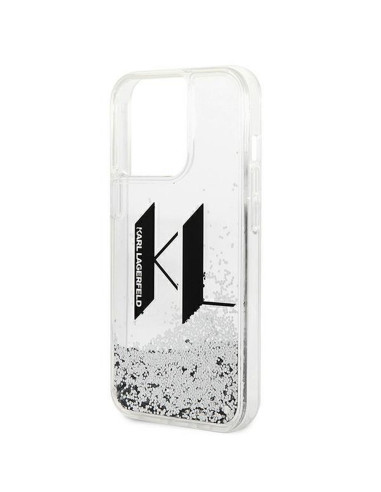 Véritable KARL LAGERFELD Case KLHCP14LLBKLCS pour iPhone 14 PRO (Liguid Glitter Big KL Logo / Silver)
