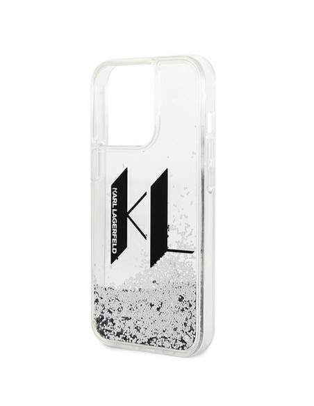 Véritable KARL LAGERFELD Case KLHCP14LLBKLCS pour iPhone 14 PRO (Liguid Glitter Big KL Logo / Silver)