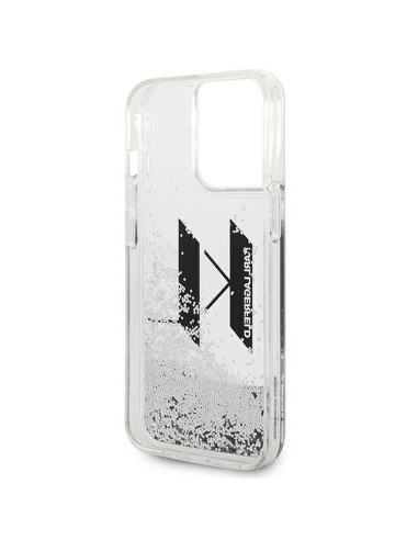 Véritable KARL LAGERFELD Case KLHCP14LLBKLCS pour iPhone 14 PRO (Liguid Glitter Big KL Logo / Silver)