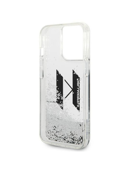 Véritable KARL LAGERFELD Case KLHCP14LLBKLCS pour iPhone 14 PRO (Liguid Glitter Big KL Logo / Silver)