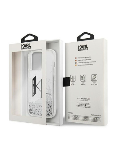 Véritable KARL LAGERFELD Case KLHCP14LLBKLCS pour iPhone 14 PRO (Liguid Glitter Big KL Logo / Silver)