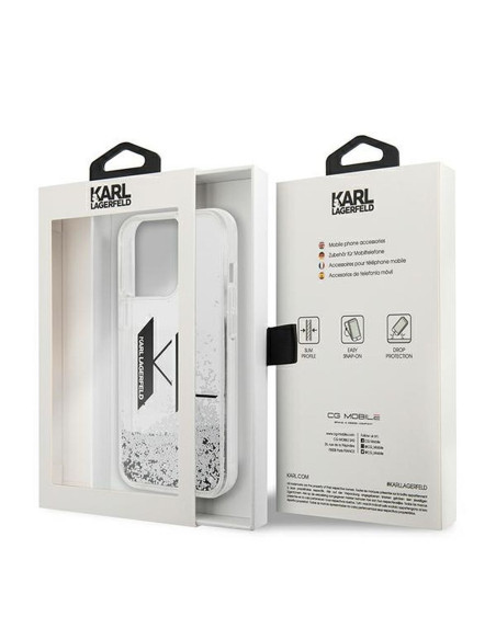 Véritable KARL LAGERFELD Case KLHCP14LLBKLCS pour iPhone 14 PRO (Liguid Glitter Big KL Logo / Silver)
