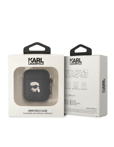 Original KARL LAGERFELD KLA2RUNIKK Case pour Apple Airpods 1 / 2 (3D Sil NFT Karl / noir)