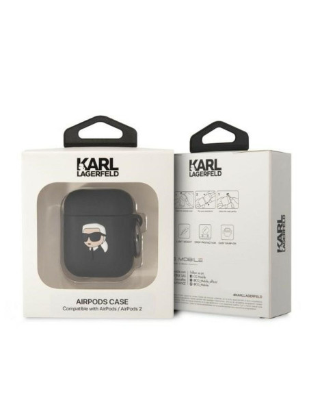 Original KARL LAGERFELD KLA2RUNIKK Case pour Apple Airpods 1 / 2 (3D Sil NFT Karl / noir)