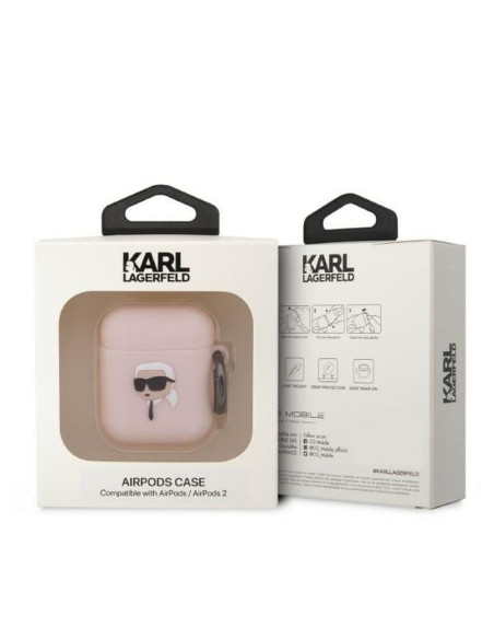 Véritable KARL LAGERFELD KLA2RUNIKP Case pour Apple Airpods 1 / 2 (3D Sil NFT Karl / pink)