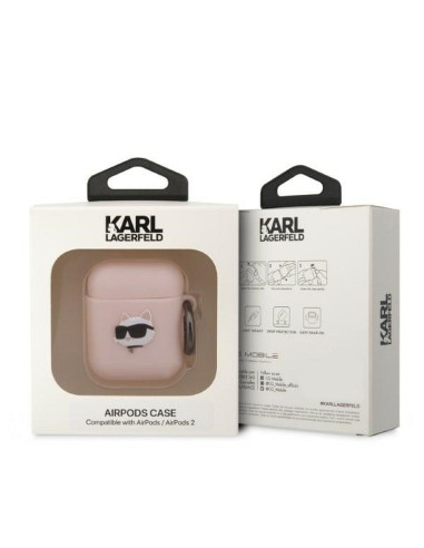 Véritable KARL LAGERFELD KLA2RUNCHP Case pour Apple Airpods 1 / 2 (3D Sil NFT Choupette / rose)