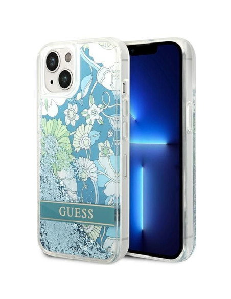 GUESS Coque pour IPHONE 13 / 14 / 15 GUHCP14SLFLSN (Flower Liquid Glitter) vert