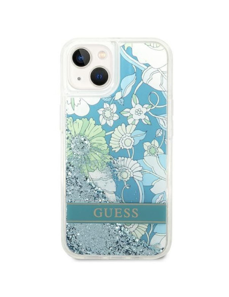 GUESS Coque pour IPHONE 13 / 14 / 15 GUHCP14SLFLSN (Flower Liquid Glitter) vert