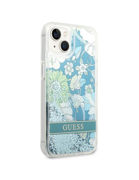 GUESS Coque pour IPHONE 13 / 14 / 15 GUHCP14SLFLSN (Flower Liquid Glitter) vert