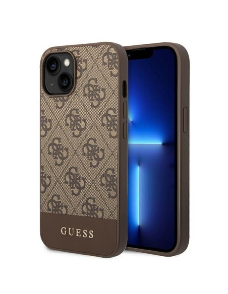GUESS Coque pour IPHONE 13 / 14 / 15 GUHCP14SG4GLBR (4G Stripe Collection) marron