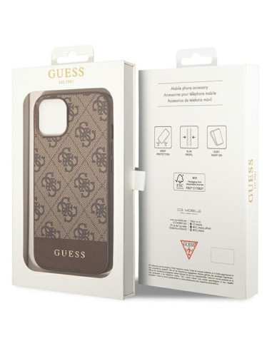 GUESS Coque pour IPHONE 13 / 14 / 15 GUHCP14SG4GLBR (4G Stripe Collection) marron