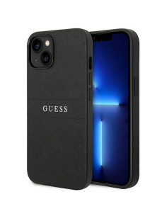 Véritable GUESS Case GUHCP14MPSASBBK pour iPhone 14 PLUS (Saffiano avec logo en métal / noir)