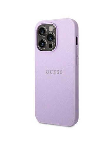 Véritable GUESS Case GUHCP14LPSASBPU pour iPhone 14 PRO (Saffiano avec logo en métal / violet)