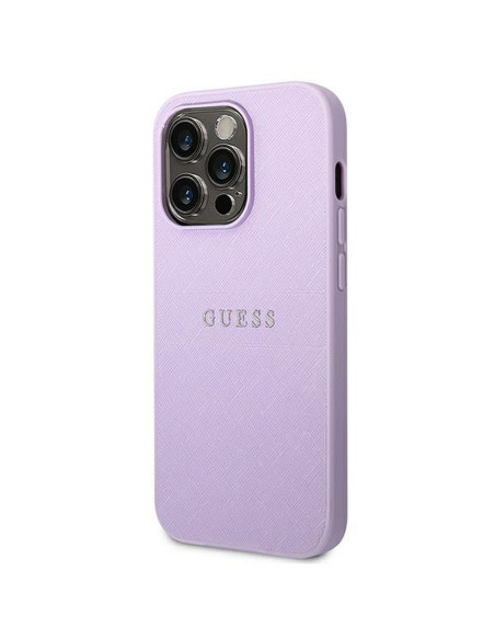 Véritable GUESS Case GUHCP14LPSASBPU pour iPhone 14 PRO (Saffiano avec logo en métal / violet)