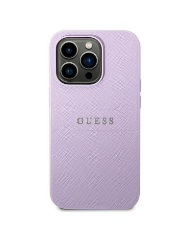 Véritable GUESS Case GUHCP14LPSASBPU pour iPhone 14 PRO (Saffiano avec logo en métal / violet)