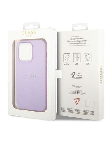 Véritable GUESS Case GUHCP14LPSASBPU pour iPhone 14 PRO (Saffiano avec logo en métal / violet)