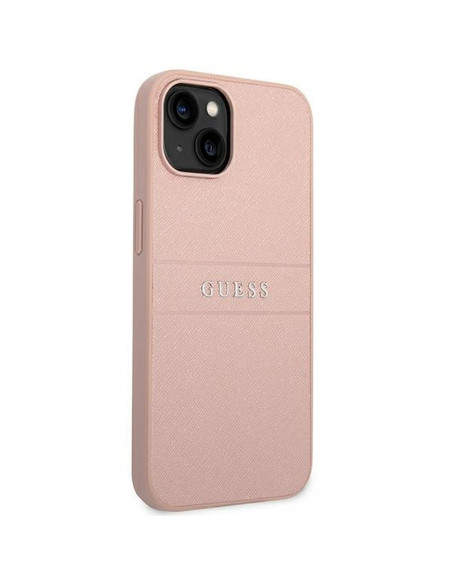 Véritable GUESS Case GUHCP14MPSASBPI pour iPhone 14 PLUS (Saffiano avec logo en métal / rose)