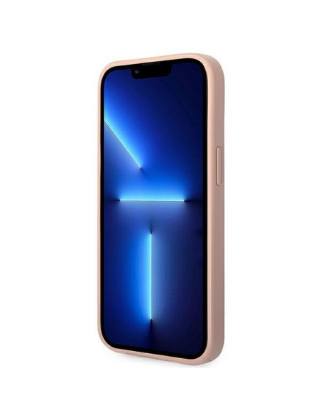 Véritable GUESS Case GUHCP14MPSASBPI pour iPhone 14 PLUS (Saffiano avec logo en métal / rose)
