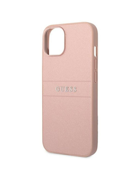 Véritable GUESS Case GUHCP14MPSASBPI pour iPhone 14 PLUS (Saffiano avec logo en métal / rose)