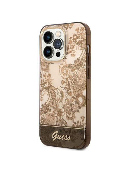 Véritable GUESS Case GUHCP14LHGPLHC pour iPhone 14 PRO (IML Electro Cam TDJ / ochre)