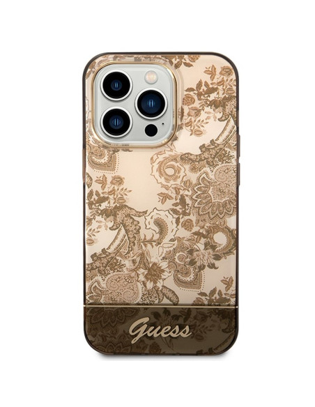 Véritable GUESS Case GUHCP14XHGPLHC pour iPhone 14 PRO MAX (IML Electro Cam TDJ / ochre)