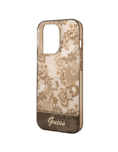 Véritable GUESS Case GUHCP14XHGPLHC pour iPhone 14 PRO MAX (IML Electro Cam TDJ / ochre)