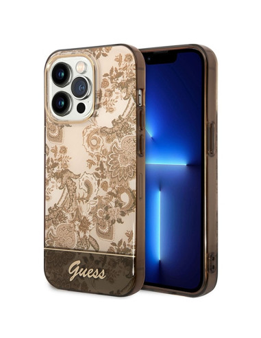 Véritable GUESS Case GUHCP14XHGPLHC pour iPhone 14 PRO MAX (IML Electro Cam TDJ / ochre)